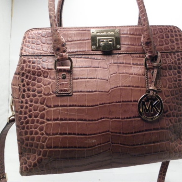 Michael Kors Astrid Brown Croc Leather Lg. Satchel - Picture 1 of 8
